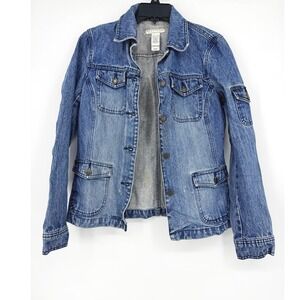 Crazy Horse Liz Claiborne Womens Denim Jacket Medium Wash Blue Cotton Small S